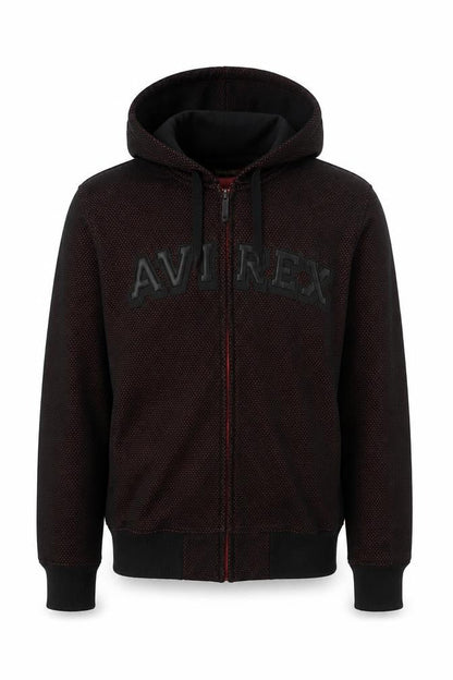 Avirex USA Men's Black Red S Full Zip Hooded Fleece Logo Hoodie