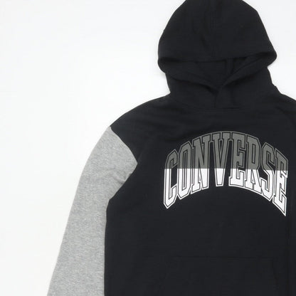 Converse Boys Black Grey XL 13-15 Years Pullover Logo Hoodie