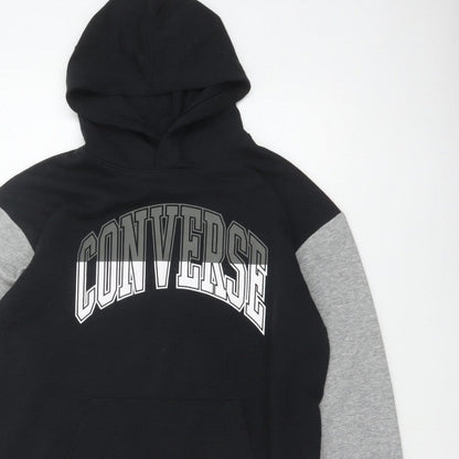 Converse Boys Black Grey XL 13-15 Years Pullover Logo Hoodie