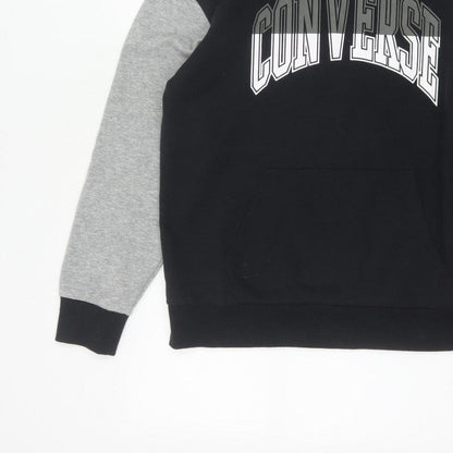 Converse Boys Black Grey XL 13-15 Years Pullover Logo Hoodie