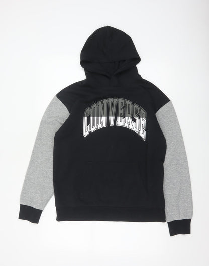 Converse Boys Black Grey XL 13-15 Years Pullover Logo Hoodie
