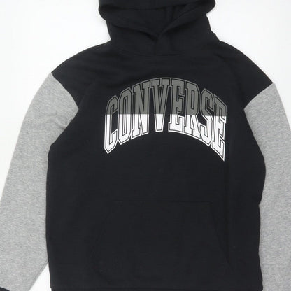 Converse Boys Black Grey XL 13-15 Years Pullover Logo Hoodie