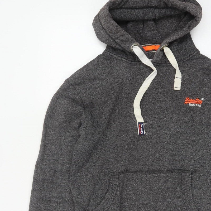 Superdry Men’s Grey Size S Pullover Hoodie Embroidered Logo Pockets