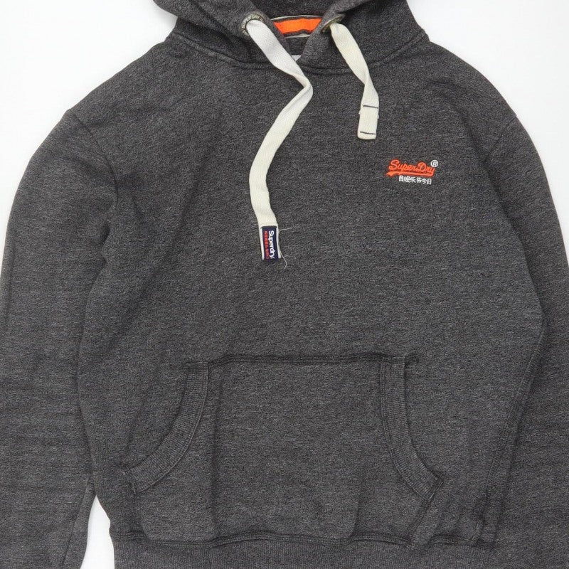 Superdry Men’s Grey Size S Pullover Hoodie Embroidered Logo Pockets