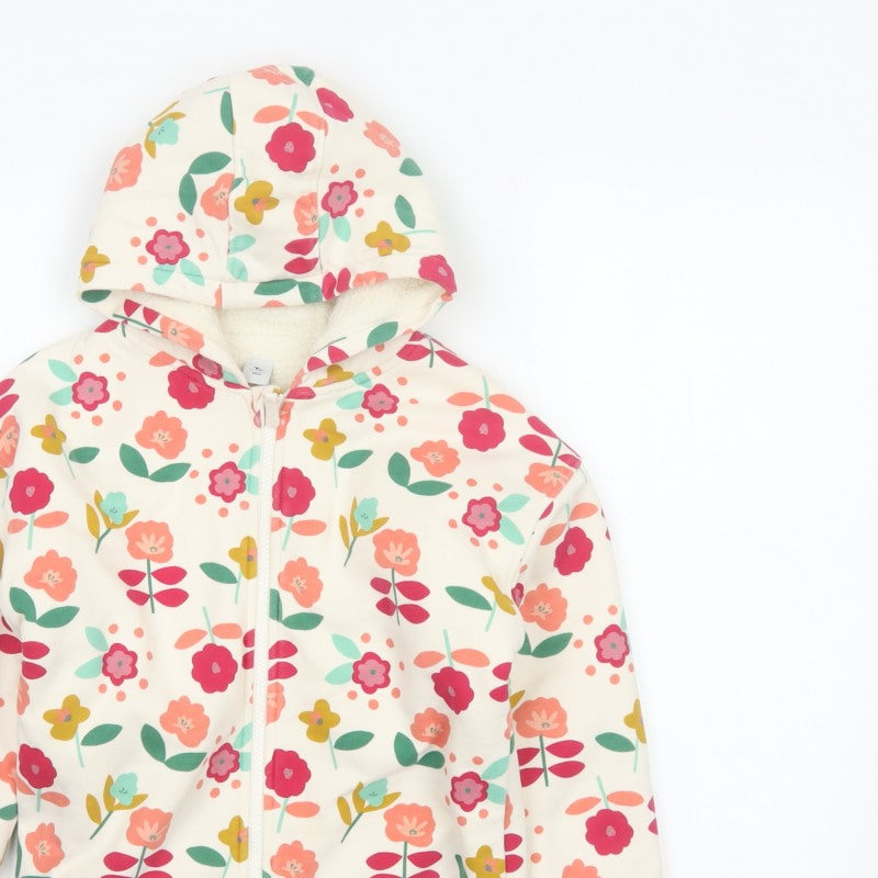 Tu Girls Multicoloured Floral Full Zip Hoodie 6-7 Years Fleece Lined