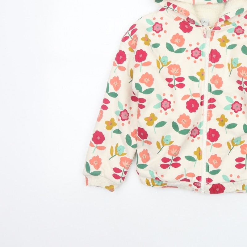 Tu Girls Multicoloured Floral Full Zip Hoodie 6-7 Years Fleece Lined