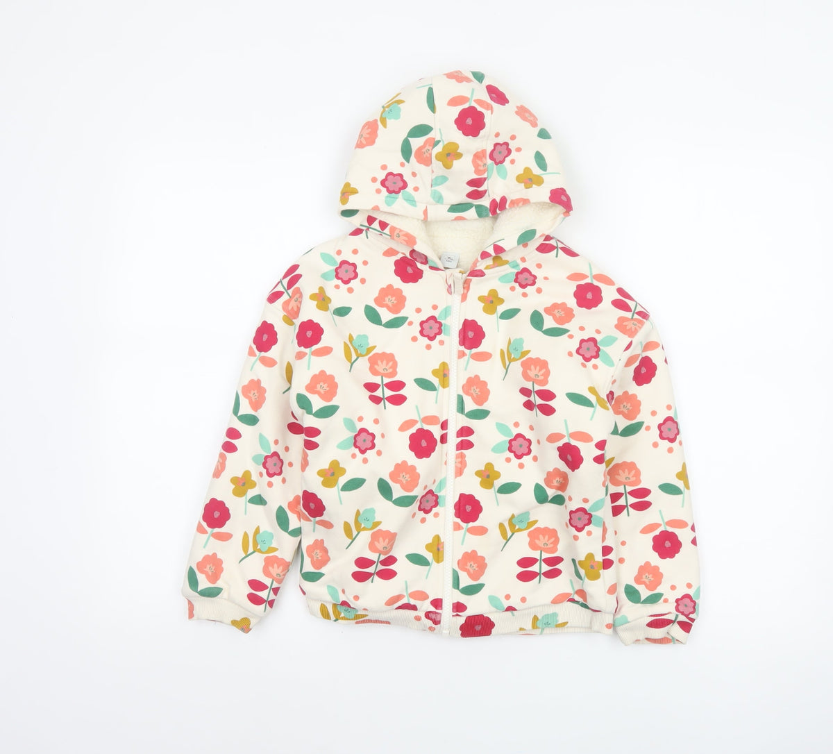 Tu Girls Multicoloured Floral Full Zip Hoodie 6-7 Years Fleece Lined