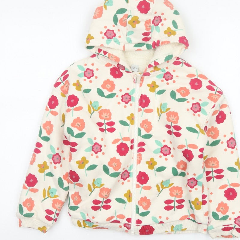 Tu Girls Multicoloured Floral Full Zip Hoodie 6-7 Years Fleece Lined