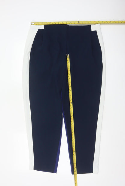 French Connection Women Blue White Tapered Dress Trousers UK 14