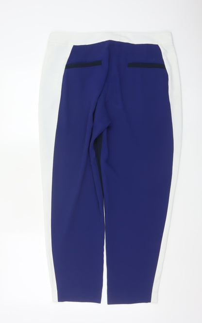 French Connection Women Blue White Tapered Dress Trousers UK 14