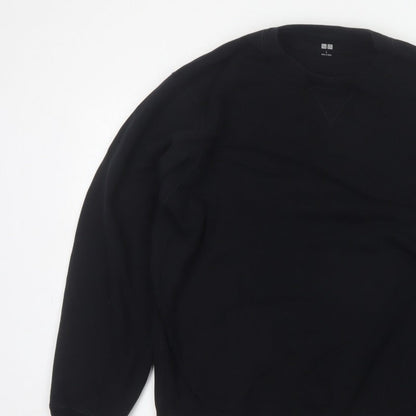 Uniqlo Men’s Black L Cotton Blend Crew Neck Pullover Sweatshirt Pockets