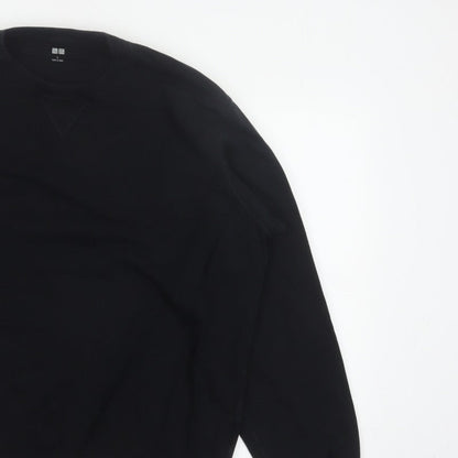 Uniqlo Men’s Black L Cotton Blend Crew Neck Pullover Sweatshirt Pockets