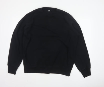 Uniqlo Men’s Black L Cotton Blend Crew Neck Pullover Sweatshirt Pockets