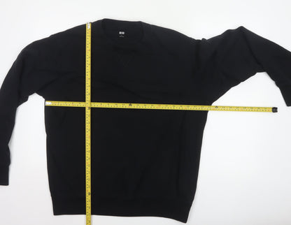 Uniqlo Men’s Black L Cotton Blend Crew Neck Pullover Sweatshirt Pockets