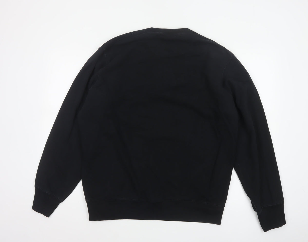 Uniqlo Men’s Black L Cotton Blend Crew Neck Pullover Sweatshirt Pockets