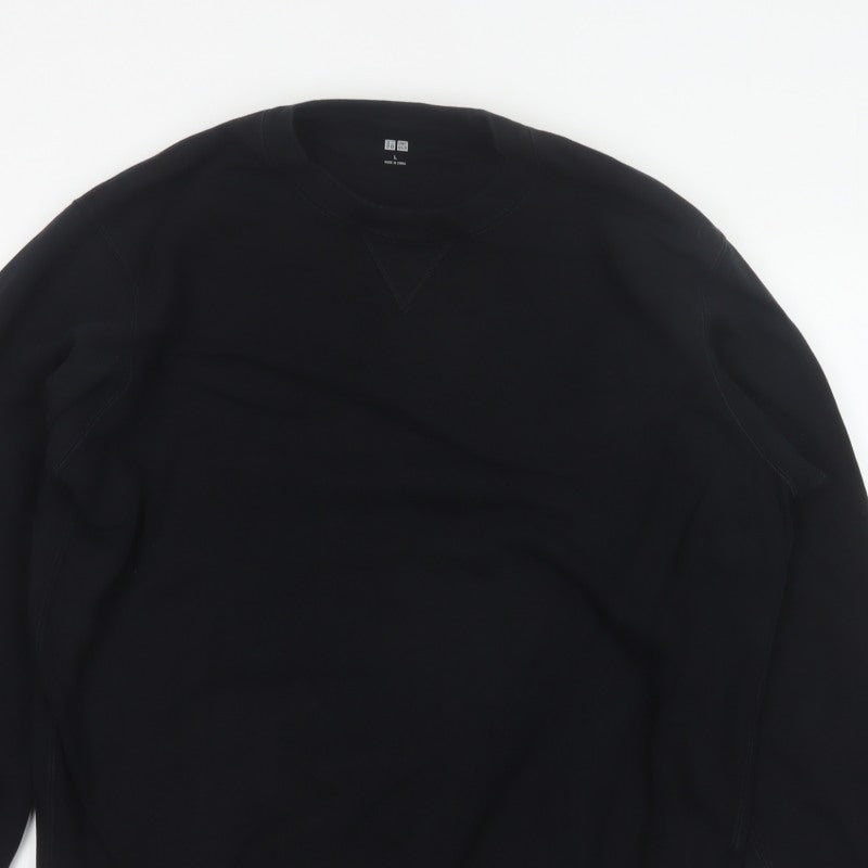 Uniqlo Men’s Black L Cotton Blend Crew Neck Pullover Sweatshirt Pockets