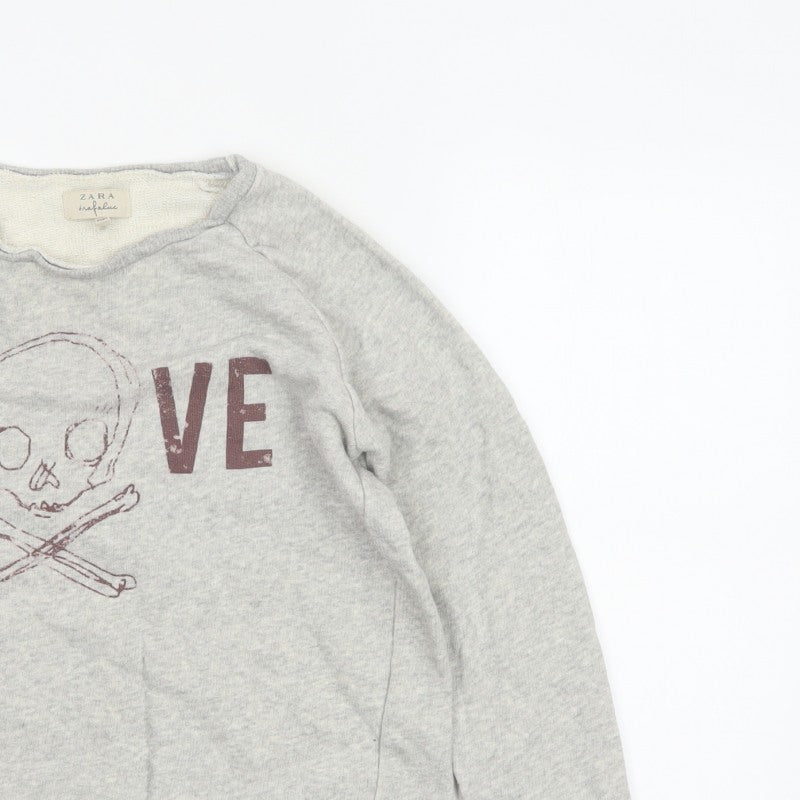 Zara Trafaluc Women’s Grey S Skull Love Raw Edge Graphic Sweatshirt