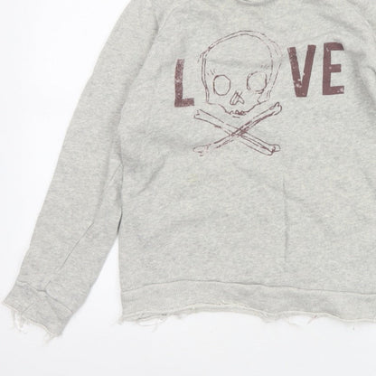 Zara Trafaluc Women’s Grey S Skull Love Raw Edge Graphic Sweatshirt