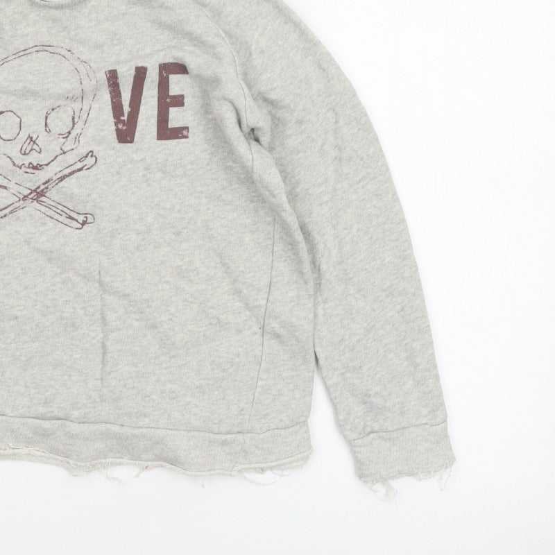 Zara Trafaluc Women’s Grey S Skull Love Raw Edge Graphic Sweatshirt