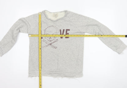 Zara Trafaluc Women’s Grey S Skull Love Raw Edge Graphic Sweatshirt