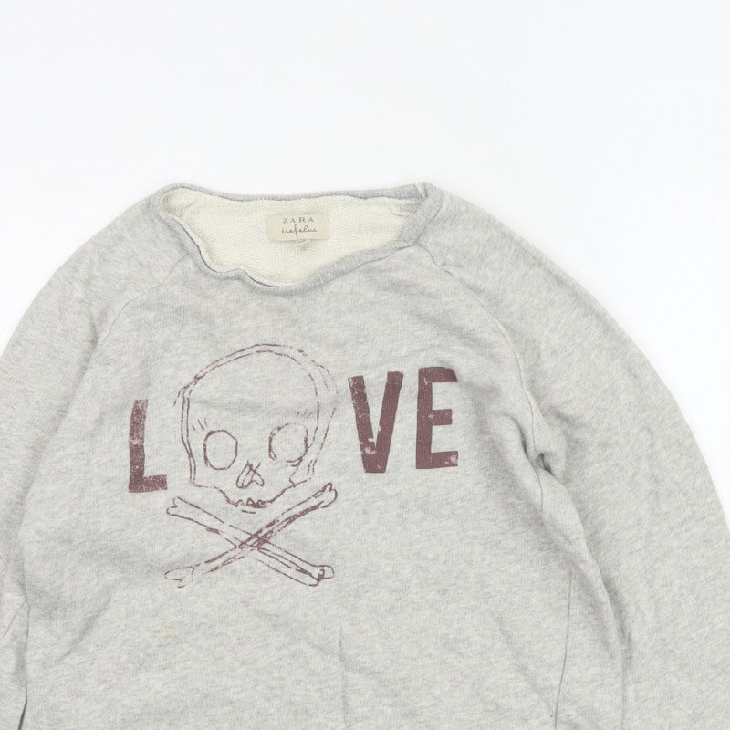 Zara Trafaluc Women’s Grey S Skull Love Raw Edge Graphic Sweatshirt
