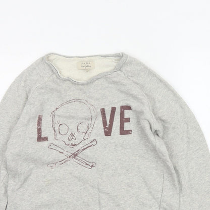 Zara Trafaluc Women’s Grey S Skull Love Raw Edge Graphic Sweatshirt