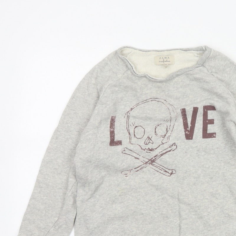 Zara Trafaluc Women’s Grey S Skull Love Raw Edge Graphic Sweatshirt