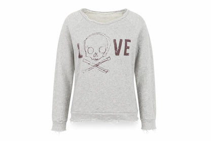 Zara Trafaluc Women’s Grey S Skull Love Raw Edge Graphic Sweatshirt