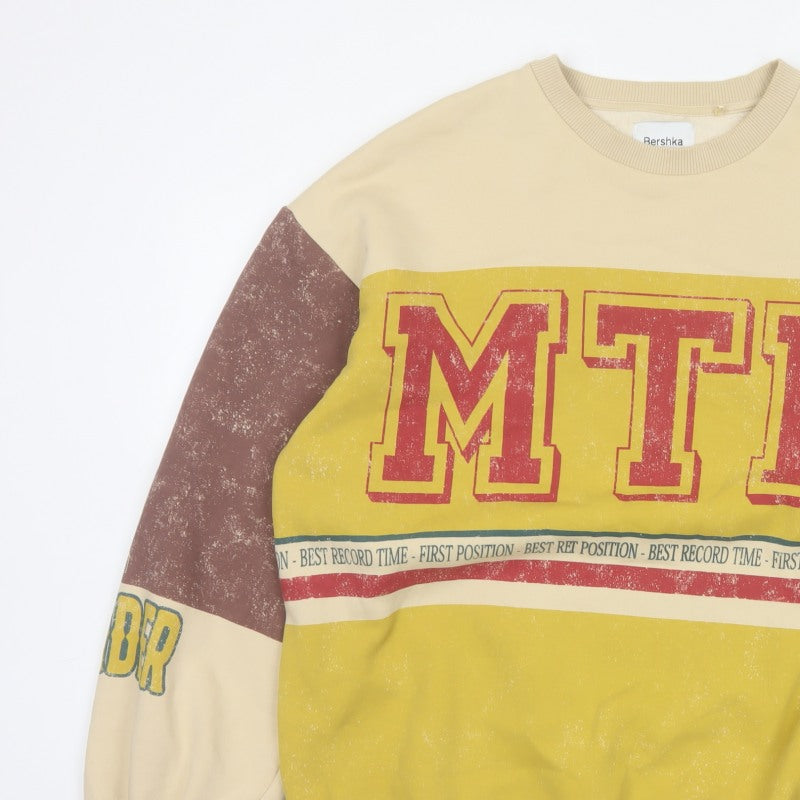 Bershka Men’s Yellow MTR Graphic Print Pullover Sweatshirt Size M