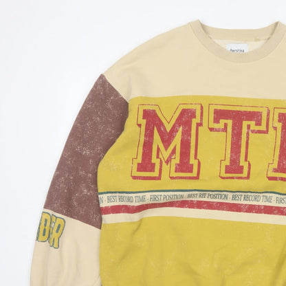 Bershka Men’s Yellow MTR Graphic Print Pullover Sweatshirt Size M