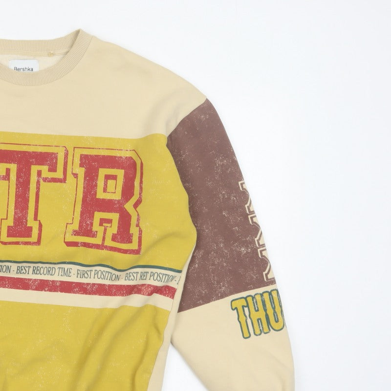 Bershka Men’s Yellow MTR Graphic Print Pullover Sweatshirt Size M