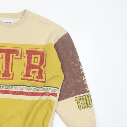 Bershka Men’s Yellow MTR Graphic Print Pullover Sweatshirt Size M