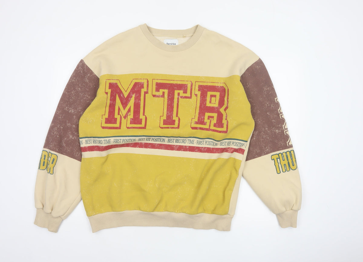 Bershka Men’s Yellow MTR Graphic Print Pullover Sweatshirt Size M