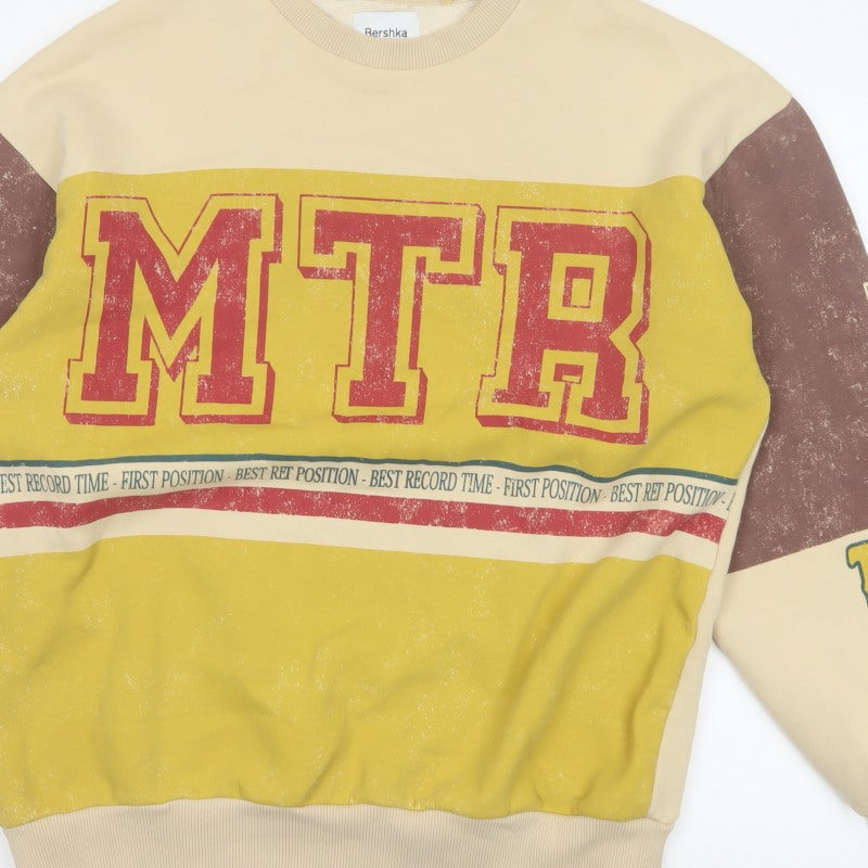 Bershka Men’s Yellow MTR Graphic Print Pullover Sweatshirt Size M