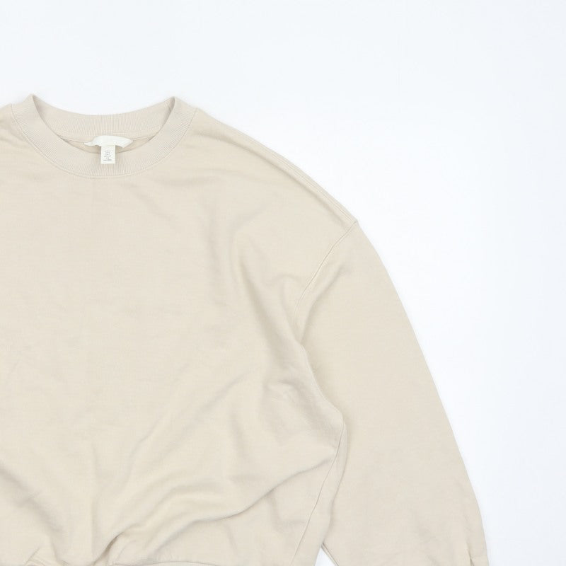 H&M Women’s Beige S Oversized Crew Neck Pullover Sweatshirt