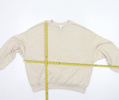 H&M Women’s Beige S Oversized Crew Neck Pullover Sweatshirt