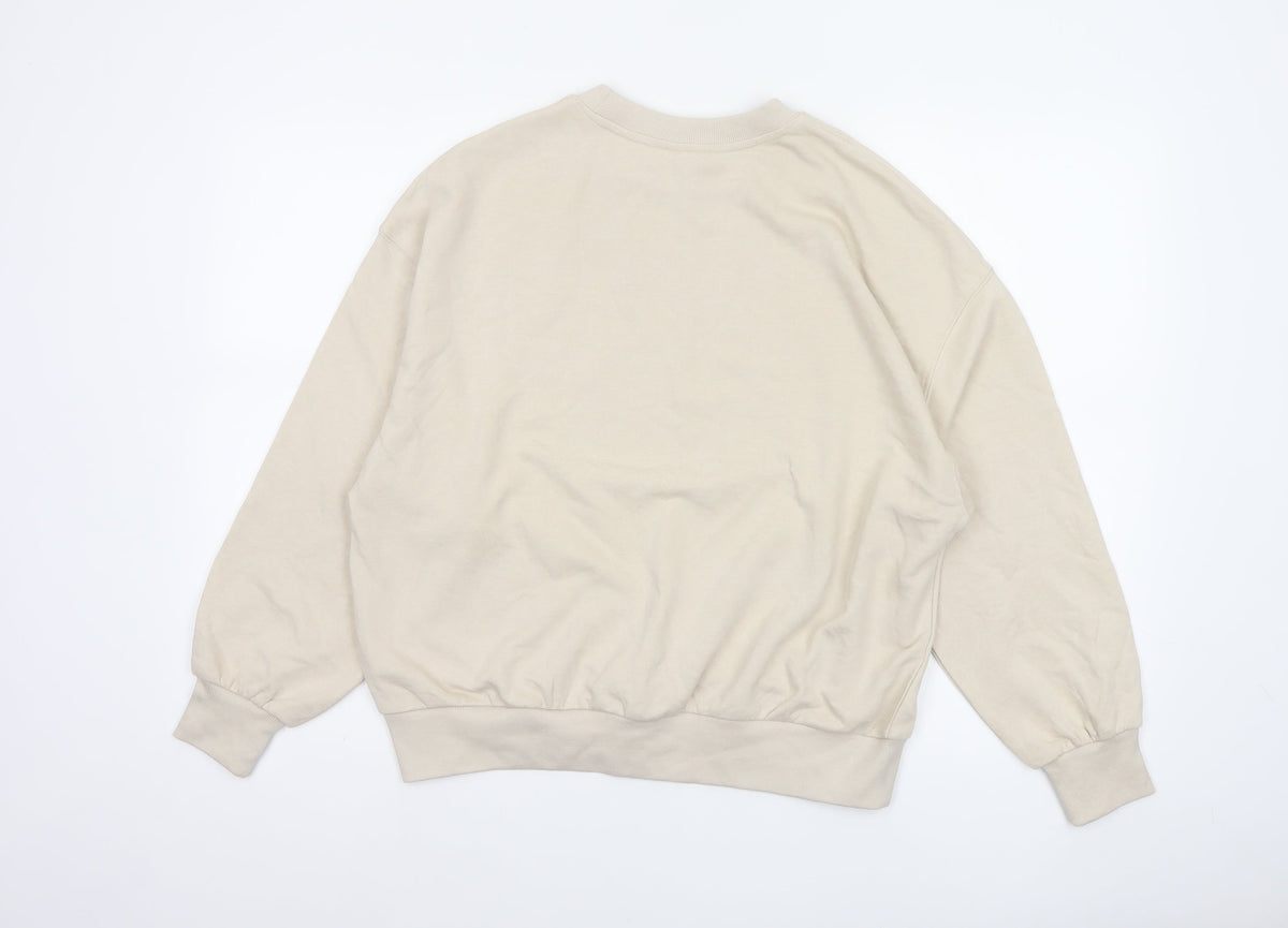 H&M Women’s Beige S Oversized Crew Neck Pullover Sweatshirt