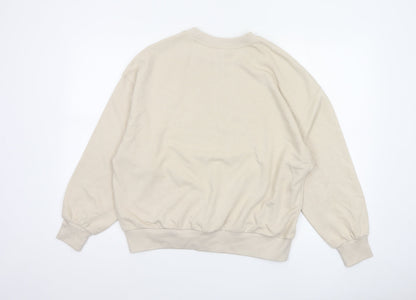 H&M Women’s Beige S Oversized Crew Neck Pullover Sweatshirt