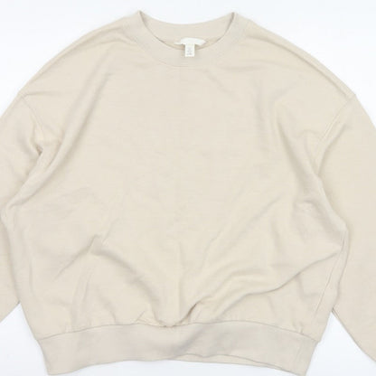 H&M Women’s Beige S Oversized Crew Neck Pullover Sweatshirt