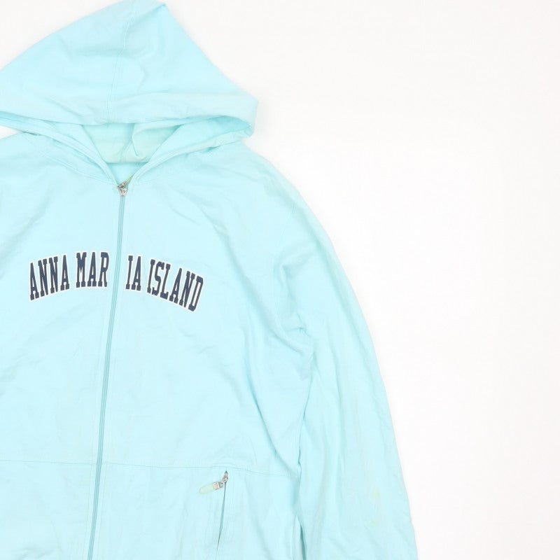 Isle Women Blue L Full Zip Hooded Anna Maria Island Cotton Hoodie
