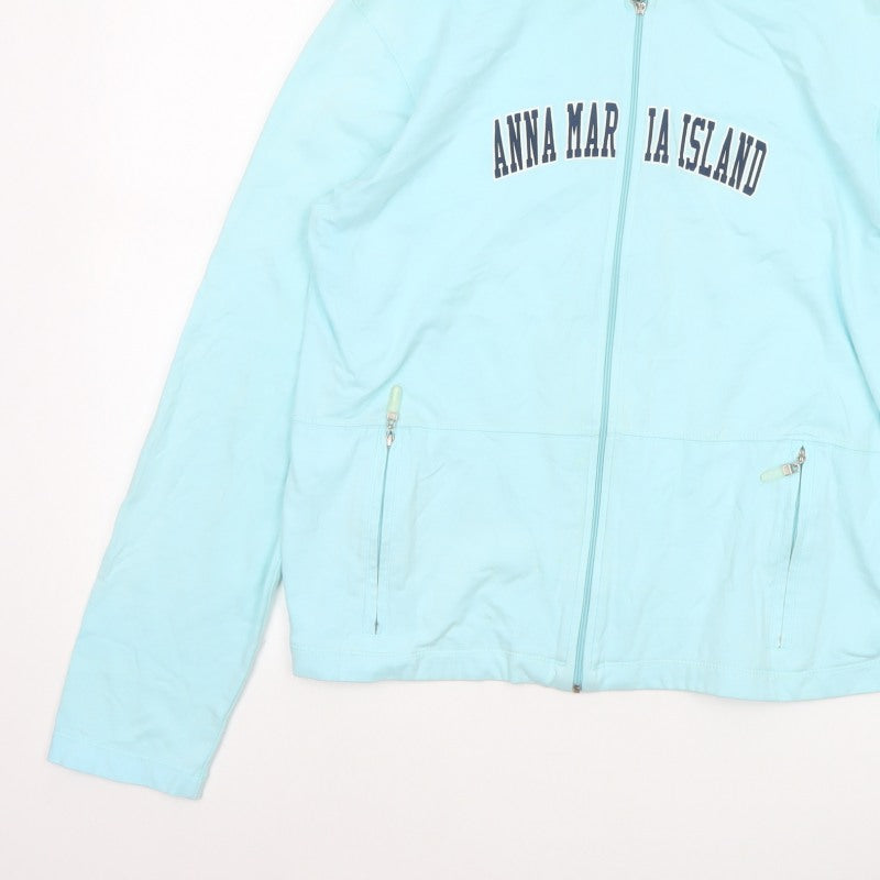 Isle Women Blue L Full Zip Hooded Anna Maria Island Cotton Hoodie