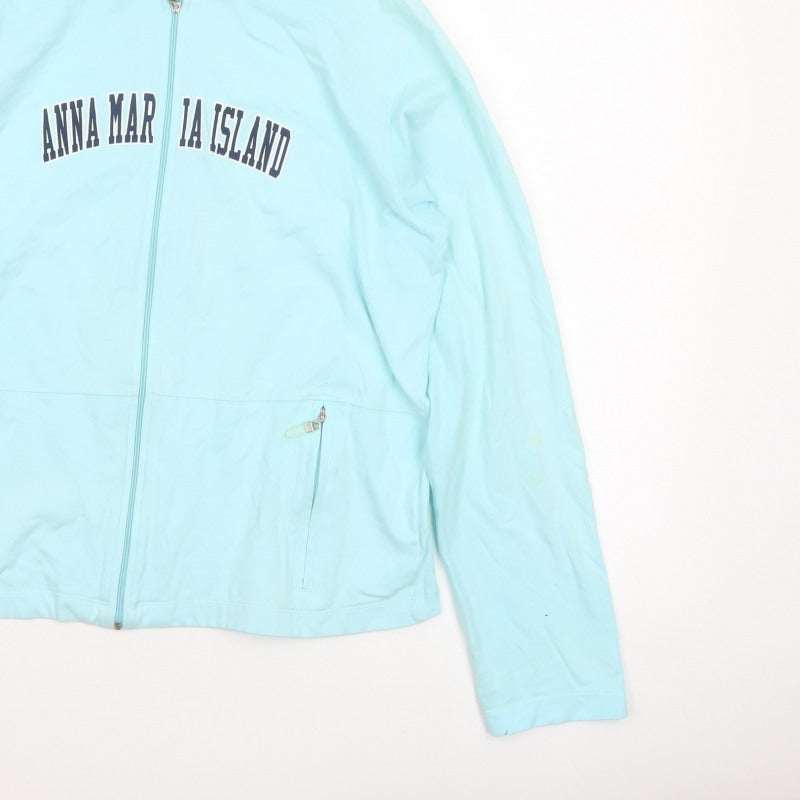 Isle Women Blue L Full Zip Hooded Anna Maria Island Cotton Hoodie