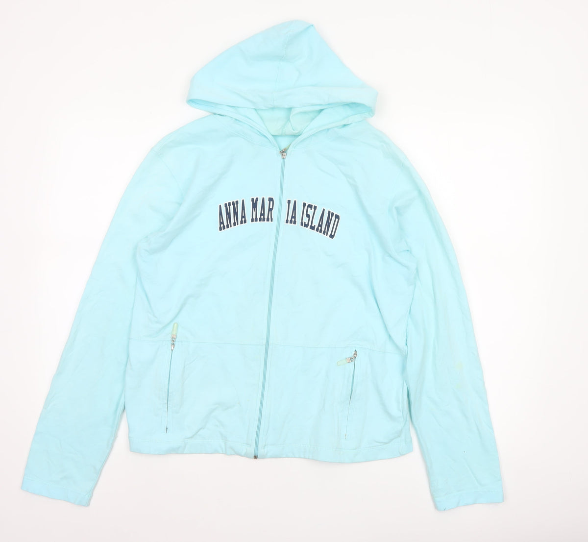 Isle Women Blue L Full Zip Hooded Anna Maria Island Cotton Hoodie