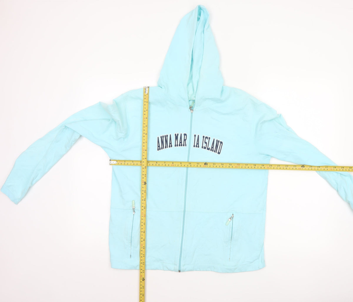 Isle Women Blue L Full Zip Hooded Anna Maria Island Cotton Hoodie