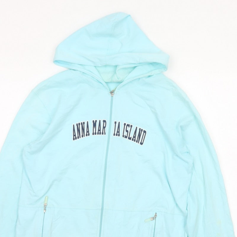 Isle Women Blue L Full Zip Hooded Anna Maria Island Cotton Hoodie