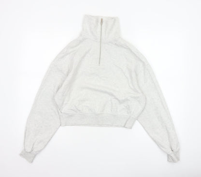 H&M Women’s Grey S 1/4 Zip High Neck Fleece Sweatshirt