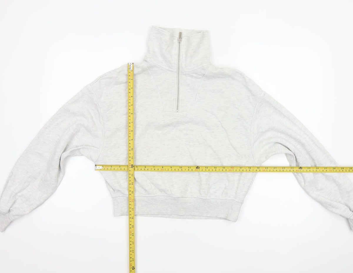 H&M Women’s Grey S 1/4 Zip High Neck Fleece Sweatshirt
