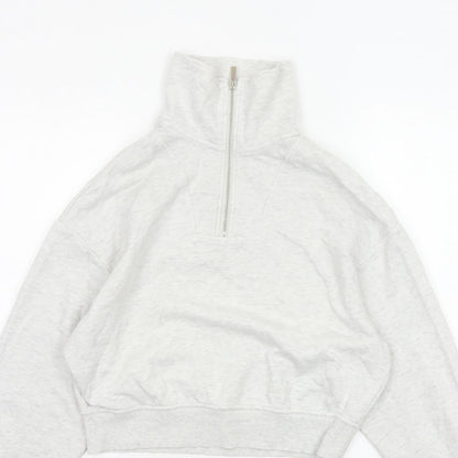 H&M Women’s Grey S 1/4 Zip High Neck Fleece Sweatshirt