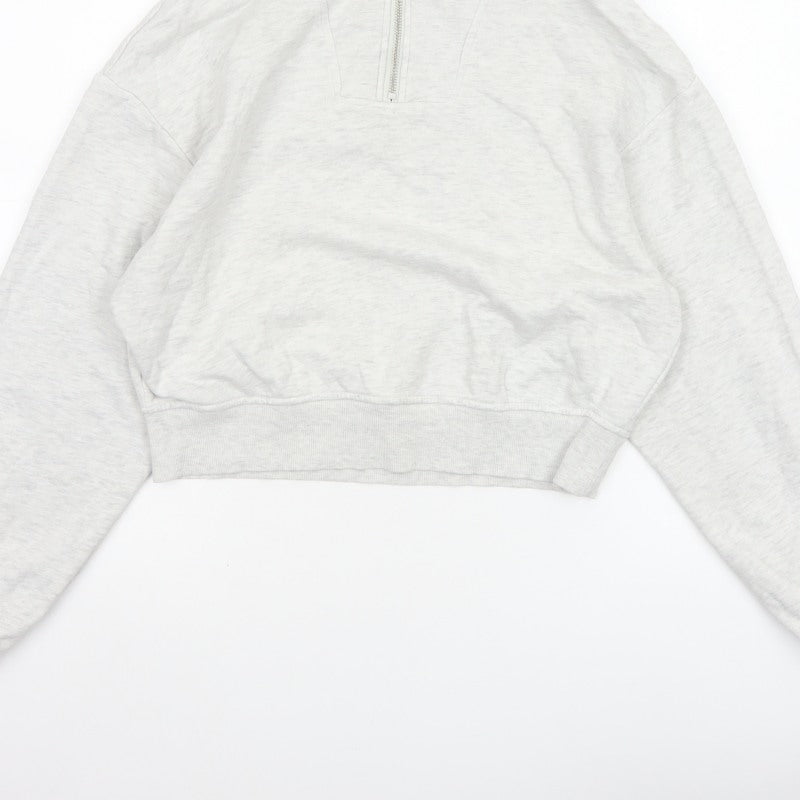 H&M Women’s Grey S 1/4 Zip High Neck Fleece Sweatshirt