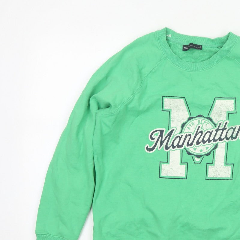 Marks and Spencer Women Green M Manhattan Logo Crew Sweatshirt